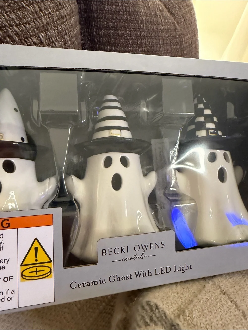 Ceramic LED Ghost Trio Halloween ghosts black white Becki Owens